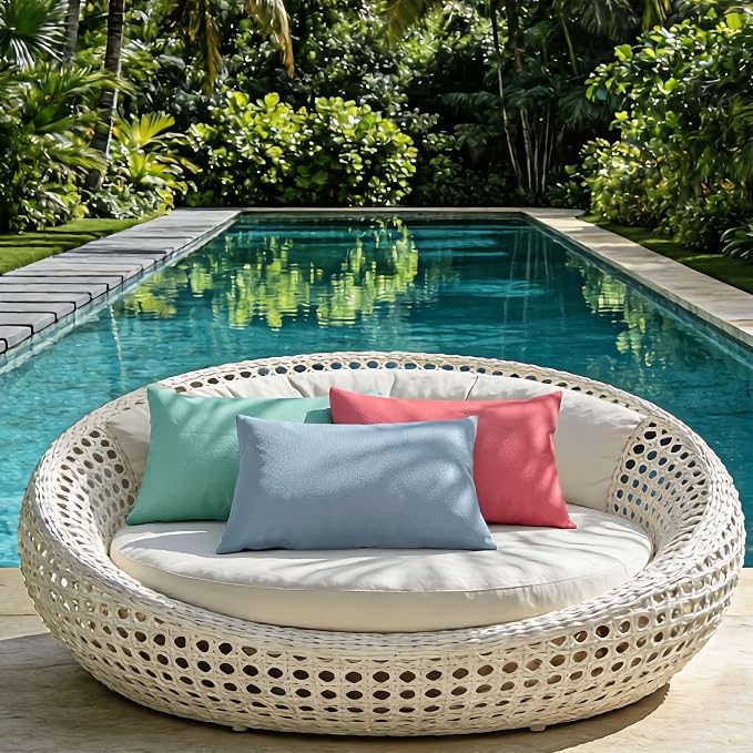 Outdoor Pillow Covers Waterproof Cushion Covers Patio Pillows Case 2 Pack | 20x12inch, Solid, Seamless, Hidden Zipper,Pecet for Porch Decoration,Patio Furniture,Outdoor Couch, Balcony,Garden Bench