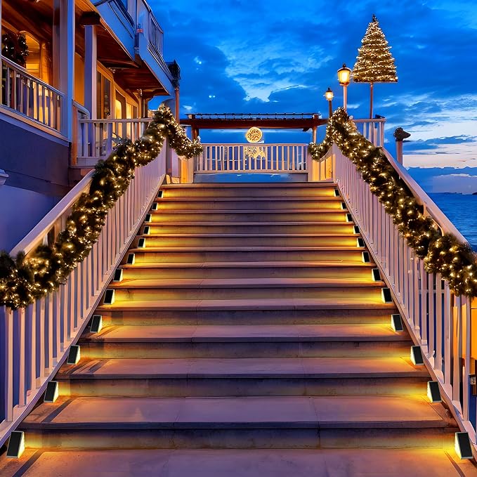 AUDLES Solar Step Lights,12 Pack Warm White Stair Lights Outdoor Waterproof | LED Solar Deck Light for Outside, IP67-WATERPROOF Light Decor for Stair, Deck, Front Step, Front Porch, Patio and Backyard