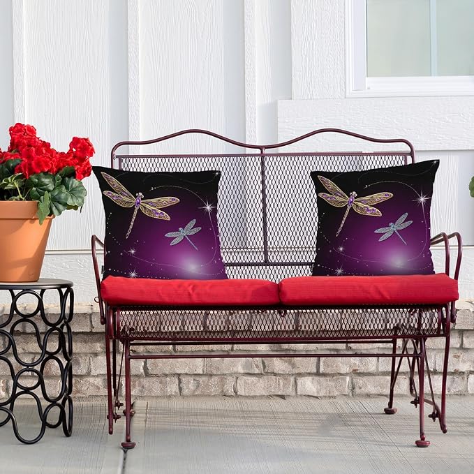 Swono Pillow Covers 18X18 Inch Set of 2 Dragonfly, Throw Pillow Cases Gold Silver Dragonflies Diamond Pillowcase Cushion Cover Decorative for Indoor Outdoor Home Sofa Bedroom Livingroom