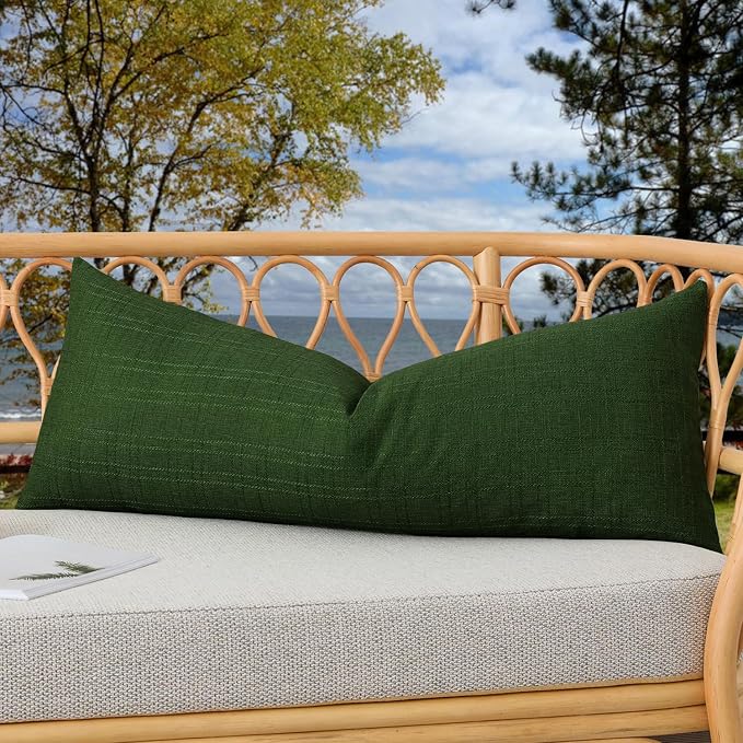 Kevin Textile Outdoor Waterproof 14”x36” Pillow Cover 1 Pack, Army Green | Water Resistant, Soft Faux Linen-cotton Yarn-dyed Woven Texture Throw Pillow Covers for Tent Patio Garden Couch Sofa