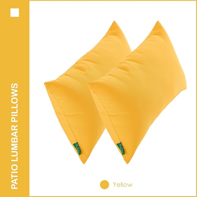 Indoor Outdoor Lumbar Pillows,Waterproof Outdoor Pillows Set of 2 for Patio Furniture,12×20 Inch,Yellow