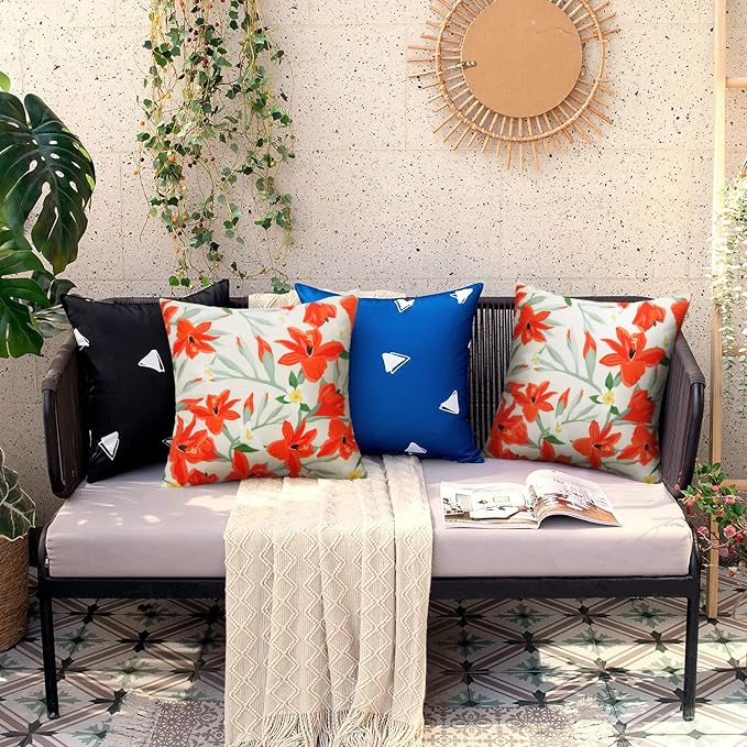 Pyonic Outdoor Pillows Covers Pack of 2 Spring Floral Waterproof Throw Pillow Covers 18X18 inch Outdoor Pillows for Patio Furniture Garden Square Outside Waterproof Pillow