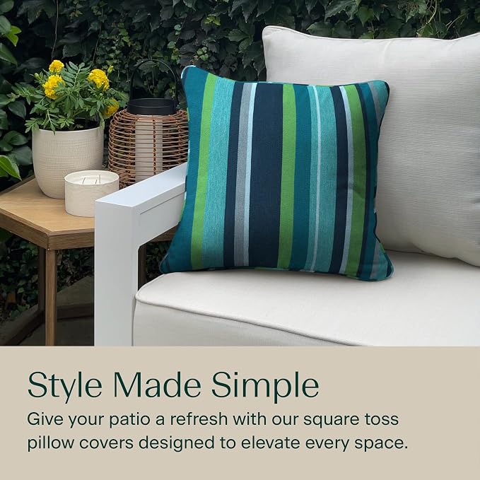 Honeycomb Outdoor Square Toss Pillow Cover Set, 18" W x 18" L, Stripe Poolside Slipcovers