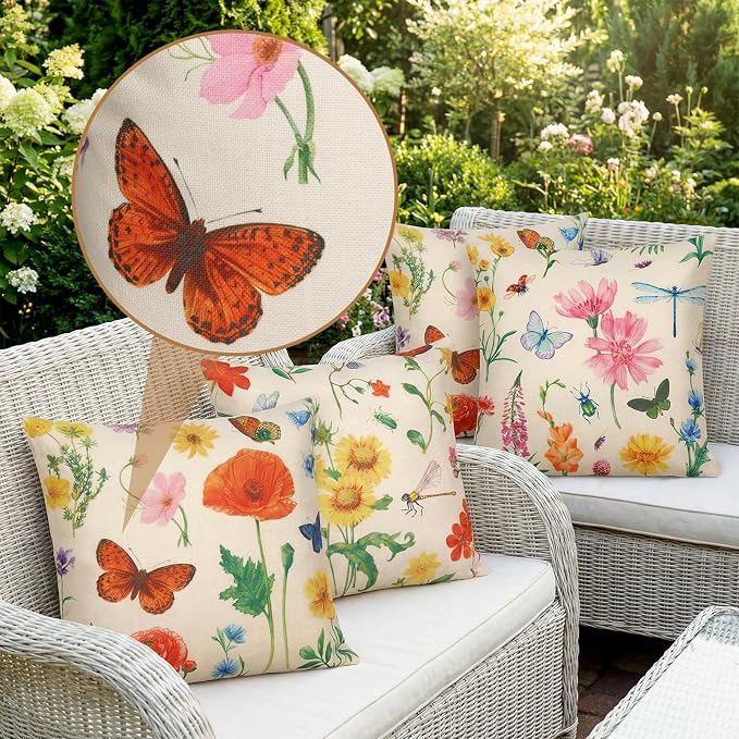 tiggell Outdoor Pillow Covers Waterproof 20x20 Set of 4, Spring Summer Decorative Throw Pillow Covers for Home Garden Patio Couch Swing Sofa Decor
