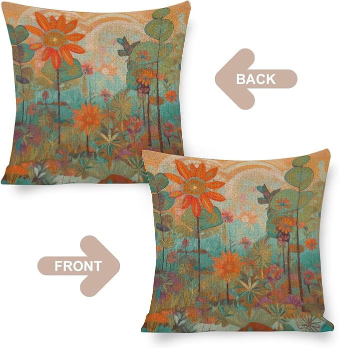 Pillowcover Oil Painting Colorful Garden Flowers Cushion Pillow Cover 20"x20" Farmhouse Flower Linen Cushion Case Outdoor Home Decoration Pillow Case Farmhouse Rustic Cushion Case for Sofa Couch