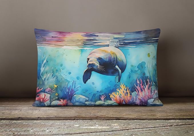 Caroline's Treasures DAC2810PW1216 Manatee Throw Pillow Machine Washable, Indoor Outdoor Decorative Pillow for Couch, Bed or Patio, 12HX16W