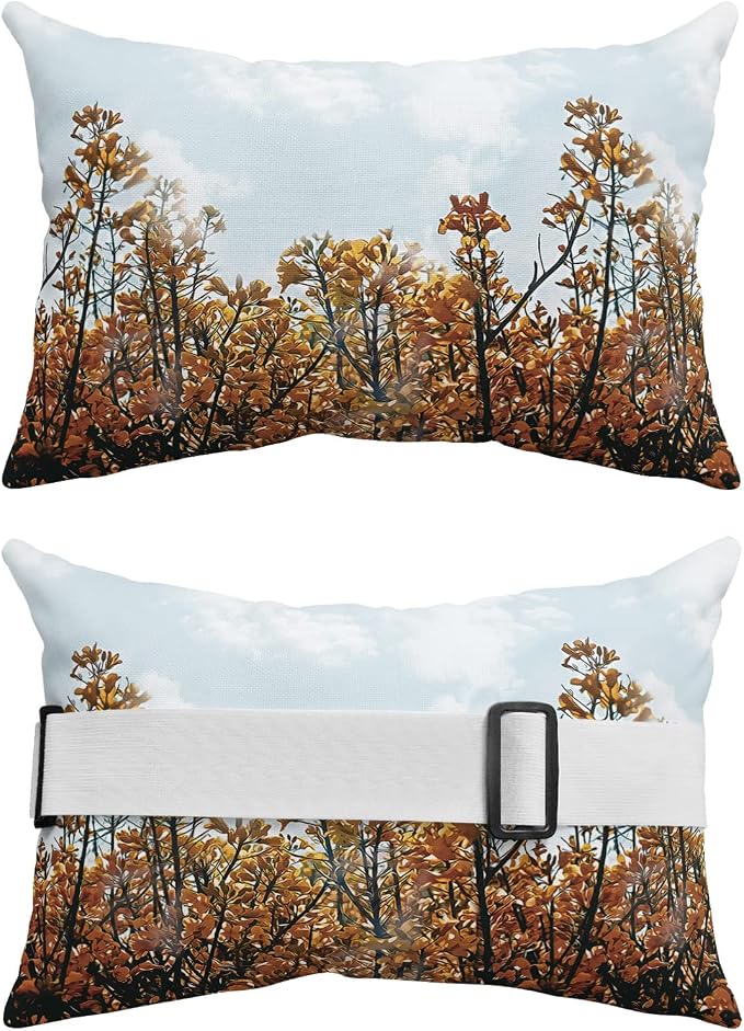 Outdoor Pillows Covers with Inserts Modern Fall Digital Camera Pattern Floral and Trees Waterproof Pillow with Adjustable Strap Throw Pillows for Patio Furniture Recliner Lounge Chair, 12" x 20", 1PCS