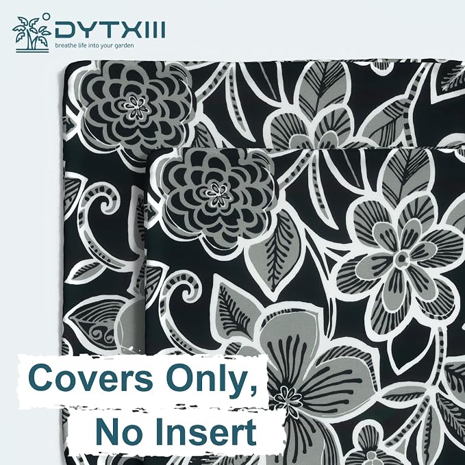 DYTXIII Pack of 2 Outdoor Waterproof Pillow Covers ONLY, 18"x18" Square Decorative Double Printed Throw Pillow Cases for Patio Couch Porch Furniture, Flower Black