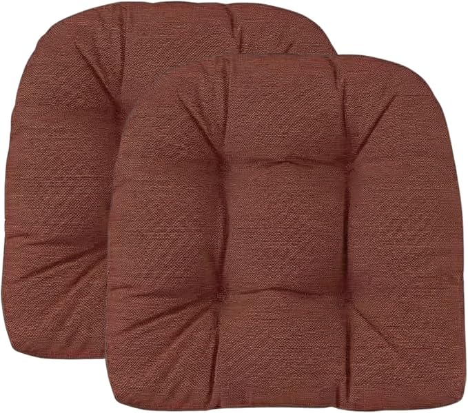 RSH DECOR: Sunbrella Tufted Wicker U-Shape Cushions Set of 2 | 19” x 19” | Outdoor Seat Cushions for Patio Furniture| Crafted with Sunbrella Performance Fabric | Made in USA (Essential Russet)