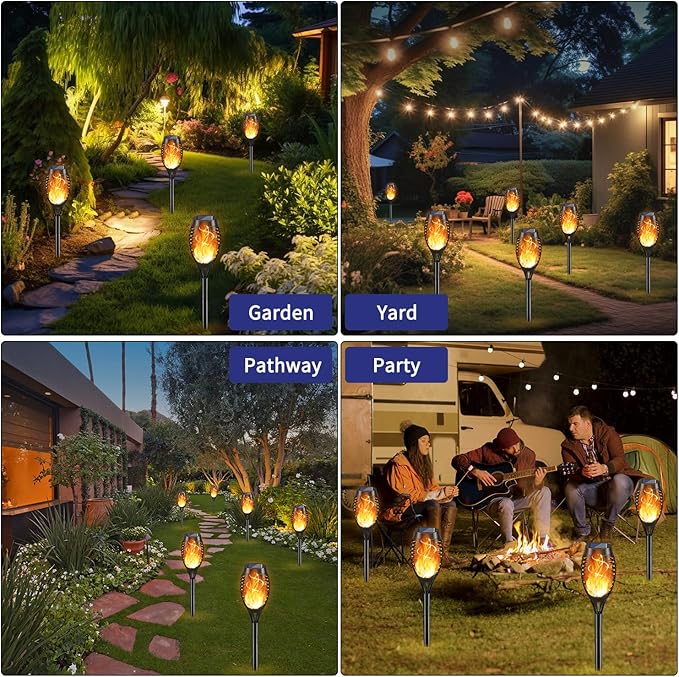 KYEKIO 16Pack Solar Torch Light with Flickering Flame for Halloween Decor | Solar Lights Outdoor for Halloween Decorations, Waterproof Solar Garden Lights, Solar Flame Lights for Pathway Yard Decor
