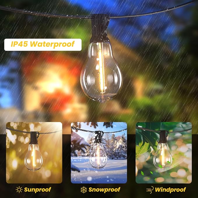 Outdoor String Lights 100FT Patio Lights Waterproof for Backyard Porch Deck | 2FT Bulbs Spacing, 100FT Connectable Outside Lighting with 43 Shatterproof Dimmable LED Edison Bulbs for Garden Balcony Party