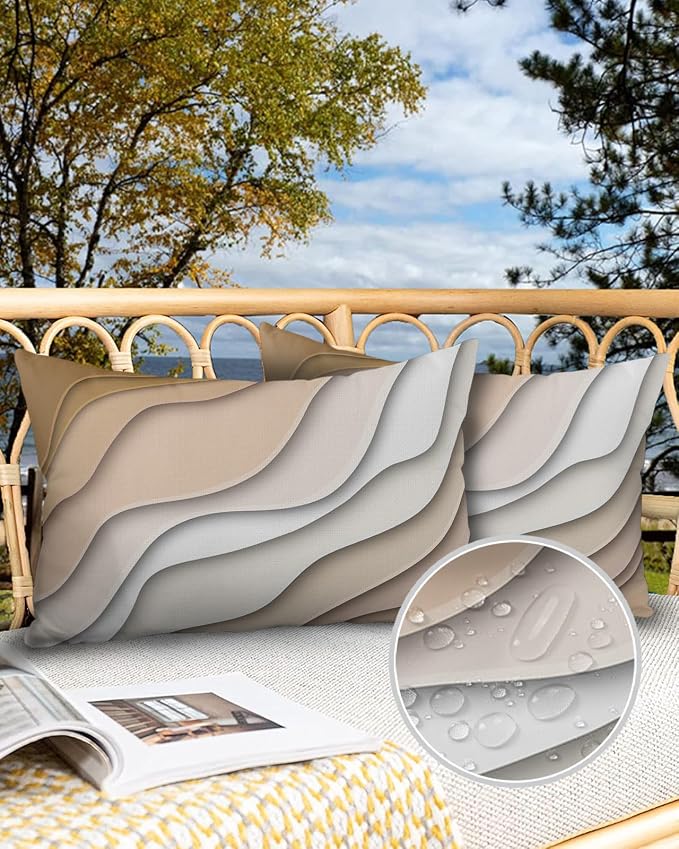 Outdoor Pillows 20x12 Waterproof Outdoor Pillow Covers Modern Wavy Ombre Gray Polyester Throw Pillow Covers Garden Cushion Decorative Case for Patio Couch Decoration Set of 2 Modern Geometric Stripes