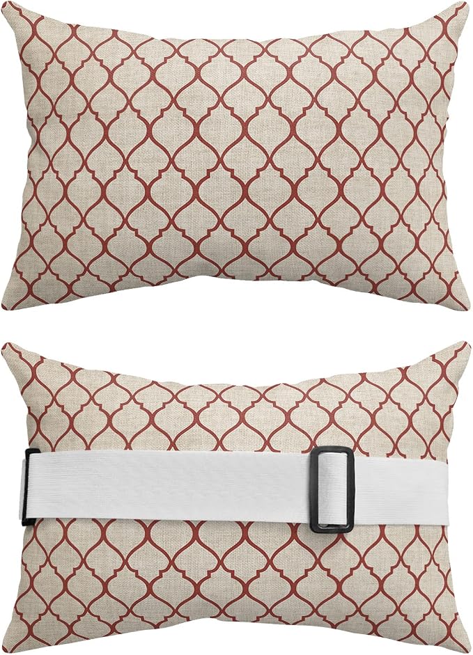Outdoor Pillows Covers with Inserts Rustic Moroccan Geometric Quatrefoil Red Lattice Waterproof Pillow with Adjustable Strap Throw Pillows for Patio Furniture Recliner Lounge Chair, 11x16 inch, 1PCS