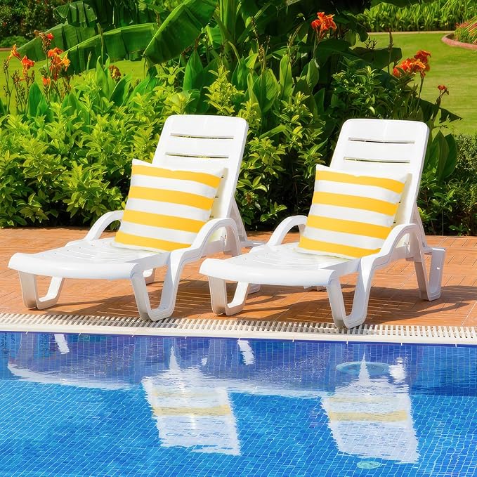 Lewondr 2 Pack Outdoor Throw Pillow Covers, 18"x18", Yellow + White | Square Stripe, Waterproof, For Outdoor Patio Porch Farmhouse Garden Balcony Couch, 45x45cm