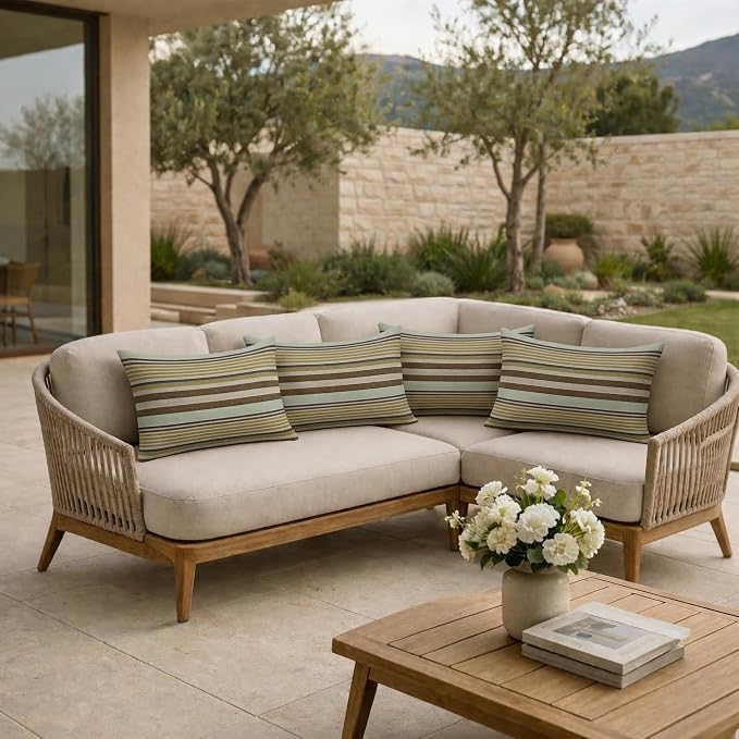 RSH DECOR: Jumbo Lumbar Throw Pillows Set of 4 | 26" x 16" | Indoor Outdoor | Water & Fade-Resistant | Includes Down-Alternative Inserts | Made in USA (Extend Seaglass)