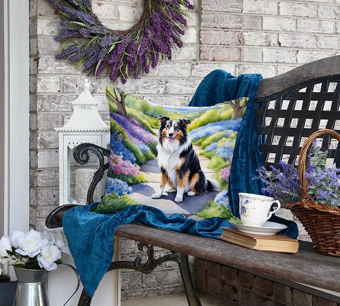Caroline's Treasures Collie Spring Path Throw Pillow Machine Washable, Indoor Outdoor Decorative Pillow for Couch, Bed or Patio, 18Hx18W