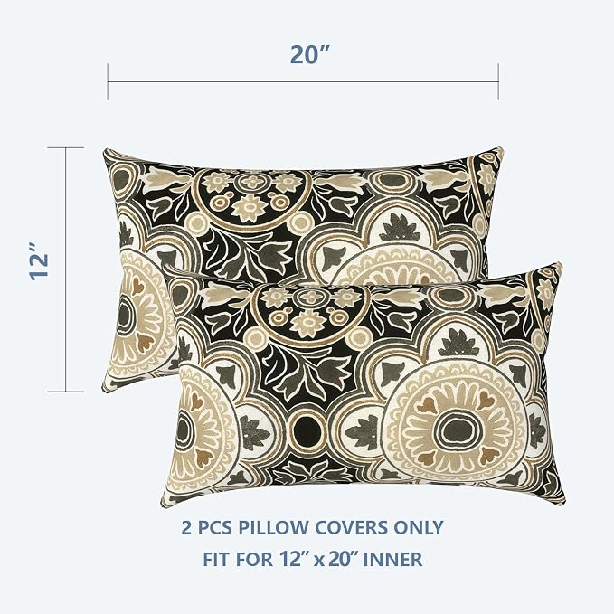 LVTXIII Outdoor/Indoor Lumbar Pillow Covers, Patio Decorative Lumbar Pillow Covers, All Weather Cushion Cases for Sofa, Patio Couch Decoration 12x20, 2 Pack, Vintage Medallion