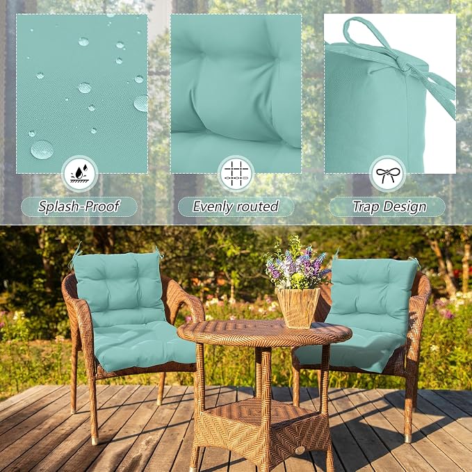 Marsui 4 Pcs Outdoor Indoor High Back Chair Cushions Patio Furniture Tufted Pillow with Ties Water-Resistant Replacement Outdoor Rocking Chair Cushions, 42 x 21 Inches (Light Green,Solid Color)