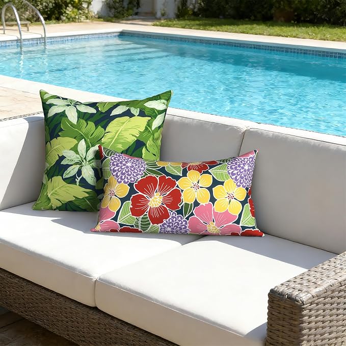 12x20 Inch Lumbae Pillow Covers, Rectangle Waterproof Throw Covers Set of 2, Decorative Patio Furniture Cushion Cases for Porch Garden, Flower Bloom