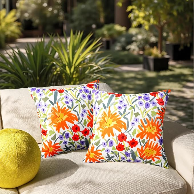 Adabana Outdoor Waterproof Floral Pillow Covers 18x18 Inch | Colorful Outdoor Pillow Covers Summer Decirative for Patio Furniture Porch Garden Pillows