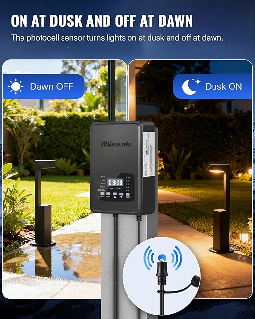 400W Low Voltage Landscape Transformer, Weatherproof Outdoor Low Voltage Transformer, 120V AC to 12/14V AC Landscape Lighting Transformer with Timer and Photocell Sensor, ETL Listed D13LT06N1