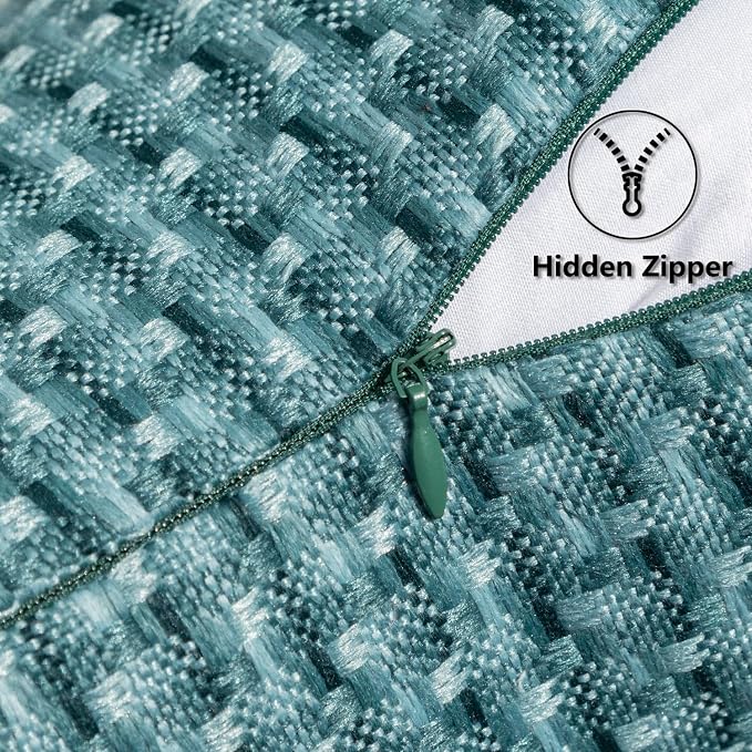 Kevin Textile Outdoor Waterproof 18"x18" Pillow Covers 2 Pack, Teal | Water Resistant Weaving Faux Linen Texture Throw Pillow Covers, Outside Decorative Pillowcases for Garden Patio Balcony Couch