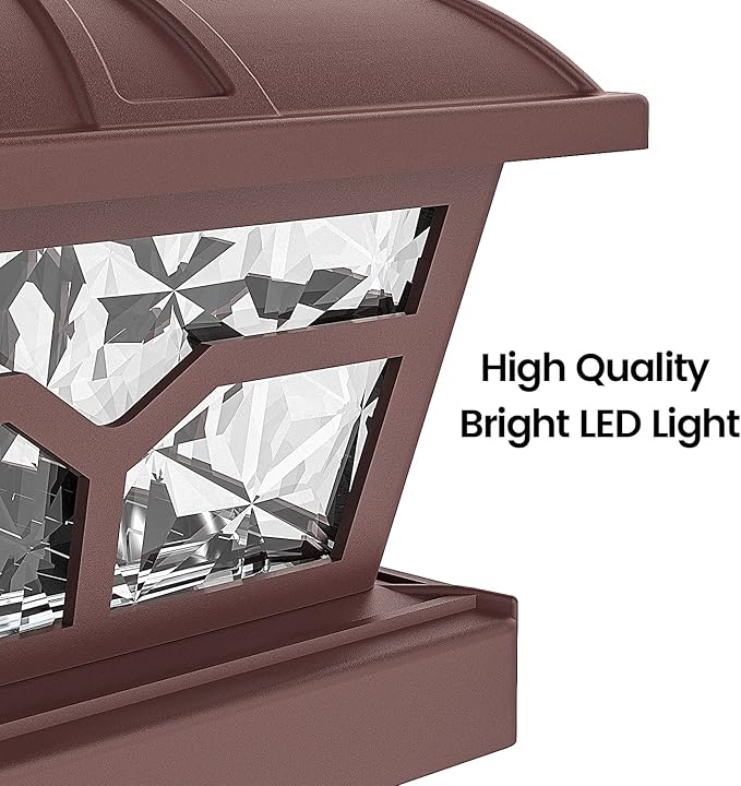 SIEDiNLAR Solar Post Cap Lights Outdoor 2 Color Modes 8 LEDs for 4x4 5x5 6x6 Posts Fence Deck Patio Decoration Warm White & Cool White Lighting Brown (2 Pack)