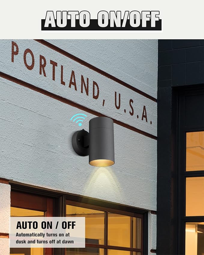 Ken & Ricky Dusk to Dawn Outdoor Wall Sconce Lights,Cylinder，Black ，2 PK | With Photocell Sensor,No Glare Exterior Lighting Fixtures,Outside Wall Light For House Front Porch Garage Patio Entryway