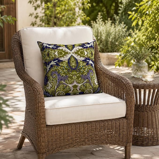 Waterproof Outdoor Throw Pillows with Inserts 18 x 18 Inch | Pack of 2 Decorative Patio Pillows, Square Outdoor Pillows for Patio Furniture Porch Garden Deck Balcony Couch and Sofa