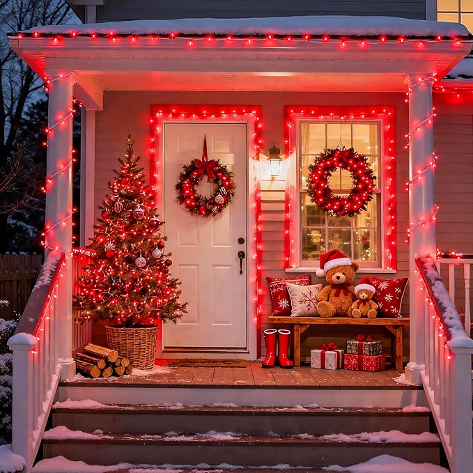 JMEXSUSS 163 FT 500 LED Red Halloween String Lights Indoor Outdoor | Clear Wire Red Lights Plug in, 8 Modes Christmas String Lights Outdoor Waterproof for Xmas Tree Bedroom Room Halloween