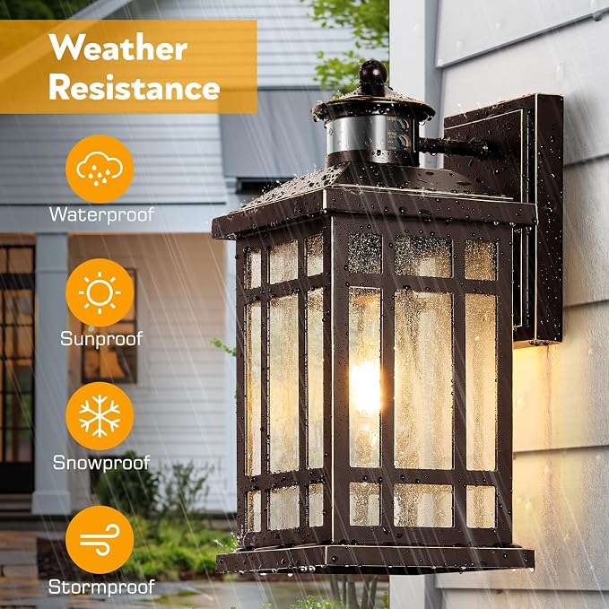 Outside Lights for House with Motion Sensor, ORB Exterior Lighting Fixtures, Dusk to Dawn Outdoor Wall Lights Lantern, Outside Light Fixture Sconce for Patio, Garage, Waterproof Anti-Rust