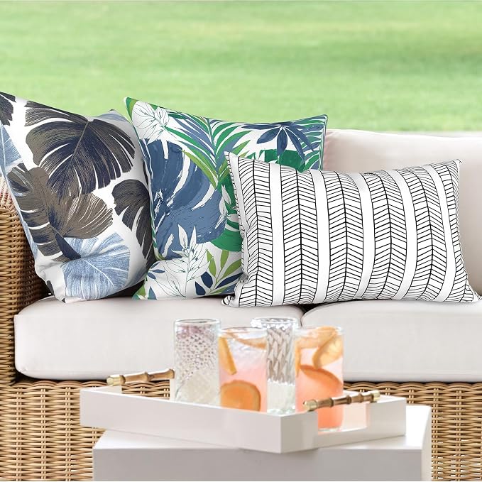 DYTXIII Pack of 2 Waterproof Outdoor Lumbar Pillow with Inserts, 12x20 in Rectangle Decorative Patio Throw Pillow for Home, Sofa,Bench and Patio Furniture, Herringbone Black White