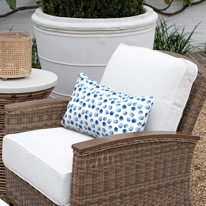 Outdoor Lumbar Pillow Covers 12”x20”, Rectangle Throw Pillow Covers for Patio Furniture, Decorative Lumbar Cushion Case for Garden Balcony Couch Office Chair, Pack of 2, Brush Blue