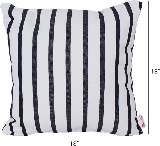 Outdoor/Indoor Sunbrella Throw Pillow Cover Only Square Set of 2 Pieces 18 inch x 18 inch Lido Indigo Stripe - Insert Not Included, Indigo/White