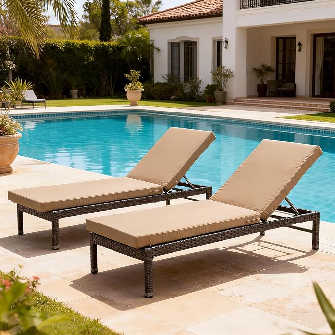 72x21 Inches Chaise Lounge Cushions Outdoor Replacement for Pool Side Waterpoof Patio Lounge Chair Cushions, Khaki