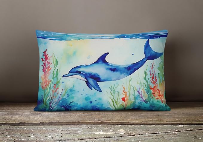 Caroline's Treasures DAC2781PW1216 Dolphin Throw Pillow Machine Washable, Indoor Outdoor Decorative Pillow for Couch, Bed or Patio, 12HX16W