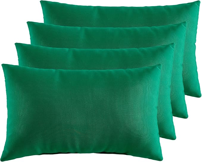 Indoor Outdoor Lumbar Pillows,Waterproof Outdoor Pillows Set of 4 for Patio Furniture,12×20 Inch, Green