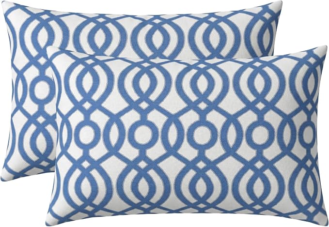 RSH DECOR: Lumbar Throw Pillows Set of 2 | 20” x 12" | All-Weather Spun Fabric | Water and Fade-Resistant | Outdoor Support Pillows for Patio Furniture | Made in USA (Capilla Blue)