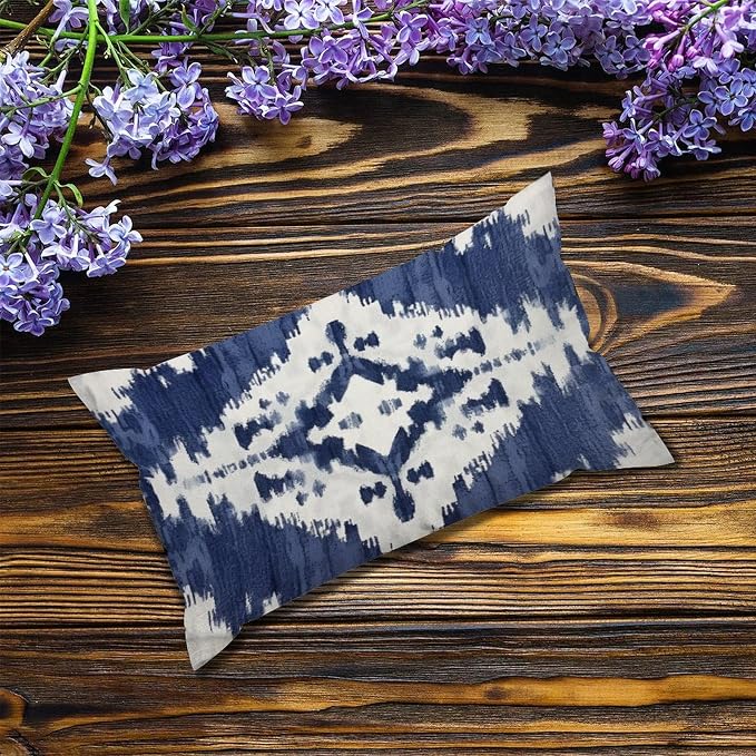 Zipped Pillow Cases for Home Decor Navy Blue Grey and Beige Ikat Pattern Print Throw Pillow Cover Set of 2 Farmhouse Cushion Cover Cases for Living Room Club Home Decor 12x20in