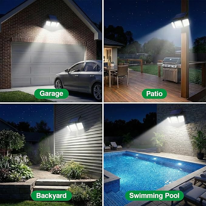 Solar Outdoor Lights Motion Sensor, 2500LM 286 LED Security Flood Lights with Visual Battery & Mode Display, 3 Lighting Modes, IP65 Waterproof 3-Head Wide Angle for Garage, Yard, Patio (1 Pack)