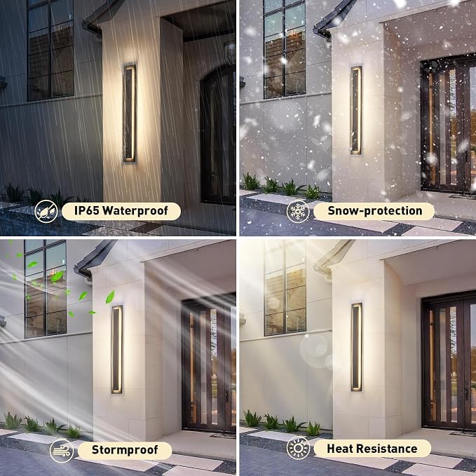 24 in Long Outdoor LED Wall Lights Exterior Lighting Fixtures,36W | Black Modern Exterior Garage Wall Light,Outside Light Fixture For House,Patio,Front Porch,Outdoor Wall Sconce,3000K, 1 Pack