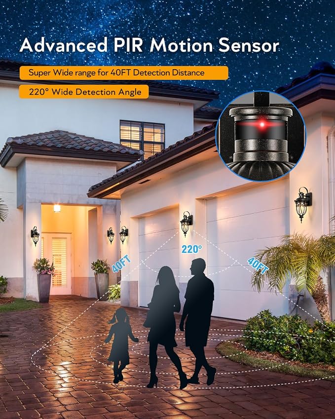 VIANIS Outdoor Motion Sensor Light, Dusk to Dawn Outdoor Light Fixtures, 2 Pack Outside Lights for House, Anti-Rust Bronze Outdoor Wall Lights for House, Garage, Entryway, Seed Glass, Vintage Style