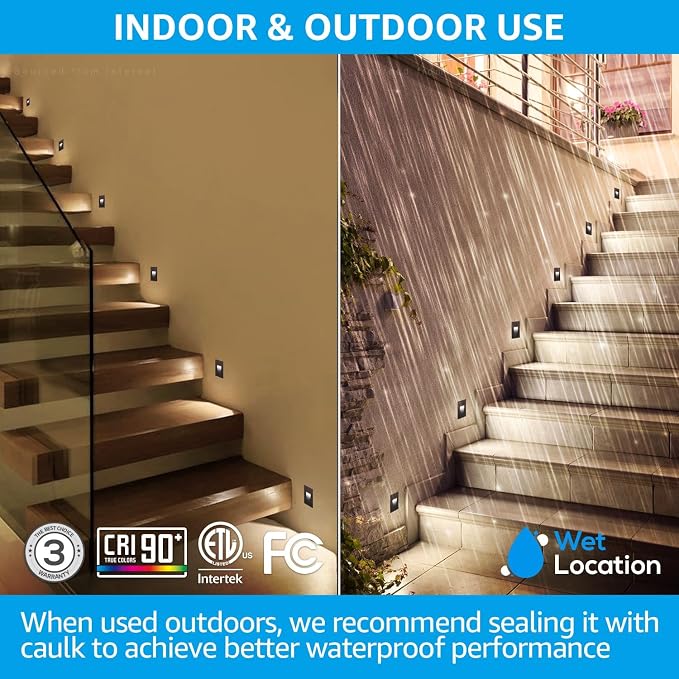 LEONLITE 6-Pack 3CCT 120V LED Step Lights, Vertical, Oil Rubbed Bronze | 110LM, 5%-100% Dimmable, CRI90, ETL, Indoor Outdoor Stair Lights, Wet Location, 3000K/4000K/5000K, Aluminum