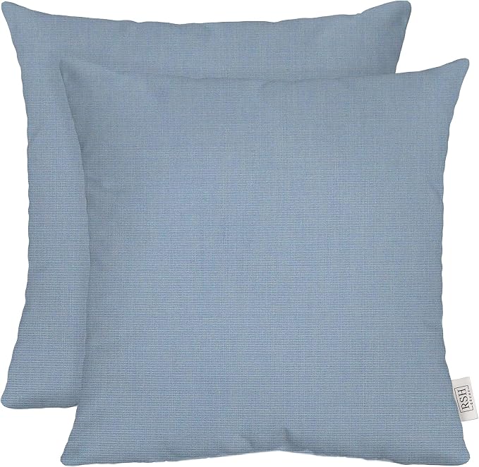 RSH DECOR Square Throw Pillows Set of 2, 17x17 Inch Decorative Pillows for Couch, Water-Resistant Patio Furniture Pillows, All-Weather Spun Fabric, Canvas Air Blue - Made in USA