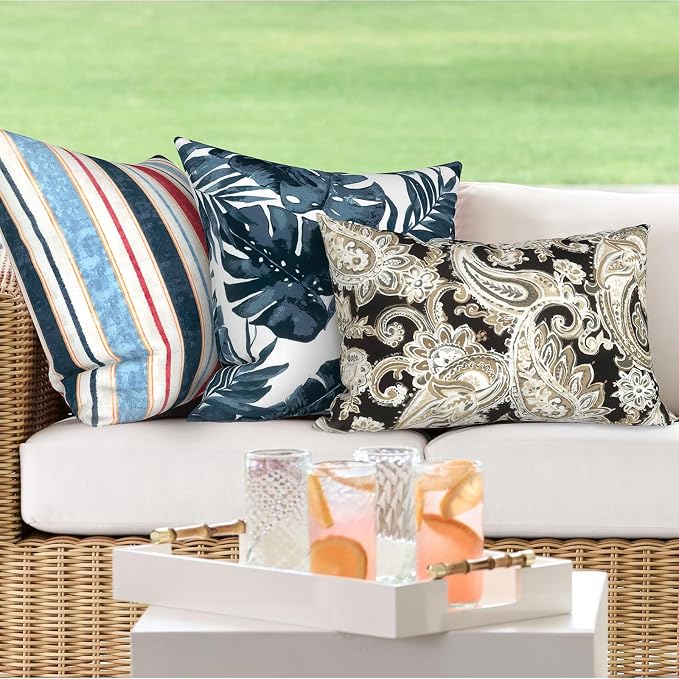 DYTXIII Pack of 2 Outdoor Waterproof Lumbar Pillow Covers ONLY, 12x20 Rectangle Decorative Double Printed Pillow Cases for Patio Couch Porch Furniture - Paisley Black