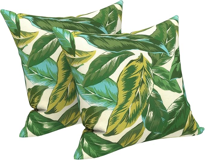 LVTXIII 2 Pack Outdoor Pillows 18x18 Inch, Square Throw Pillows with Inserts, Decorative Water-Repellent Pillow Cushions for Patio Furniture and Garden Sofa, Lush Leaf Jungle