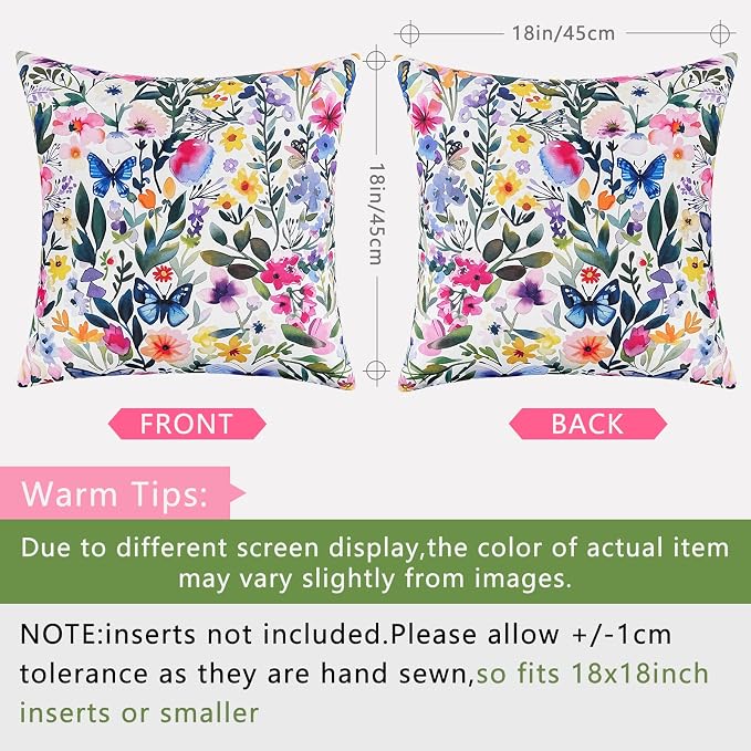 cygnus Spring Summer Outdoor Pillow Covers 18x18 Inch Waterproof Wild Flower Butterfly Outdoor Pillows for Patio Furniture Garden Home Decor