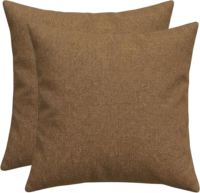 RSH DECOR: Outdura Square Throw Pillows Set of 2 | 24" x 24" | Water and Fade-Resistant Performance Fabric | Outdoor Pillow Covers with Down-Alternative Inserts | Made in USA (Canvas Sepia)