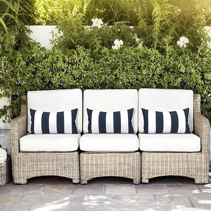 LVTXIII 12×20 Inch Outdoor Lumbar Pillows, Pack of 2 Water Repellent Lumbar Pillow with Inserts, Fluffy Decorative Garden Lumbar Cushions for Home Patio Coach Sofa Use, Cabana Navy