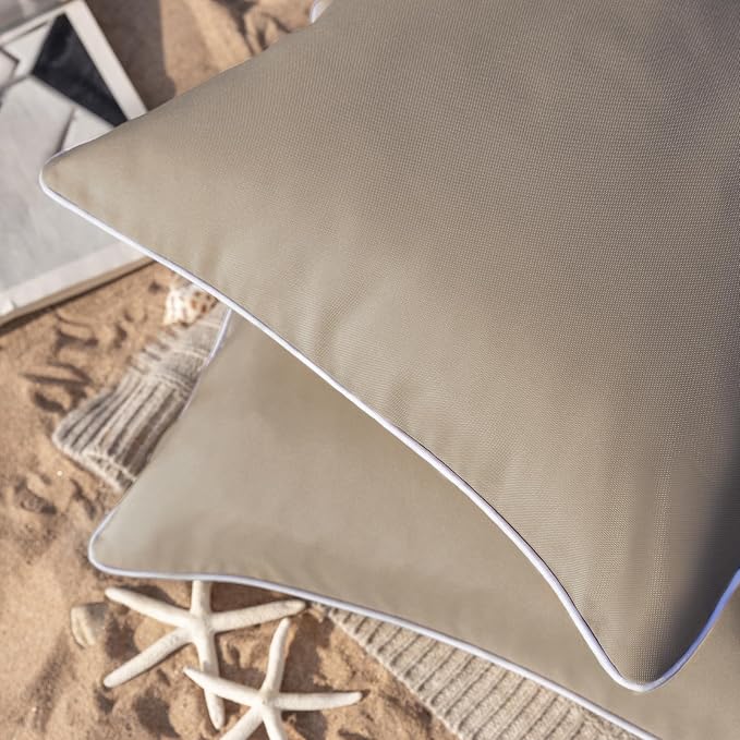 Phantoscope Pack of 2 Outdoor Waterproof Solid Throw Decorative Pillow Cover Decorative Square Outdoor Pillows Cushion Case Patio Pillows for Couch Tent, Light Coffee 20x20 inches 50x50 cm